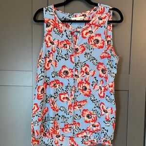 Sleeveless Shell - Light Blue Coral Floral